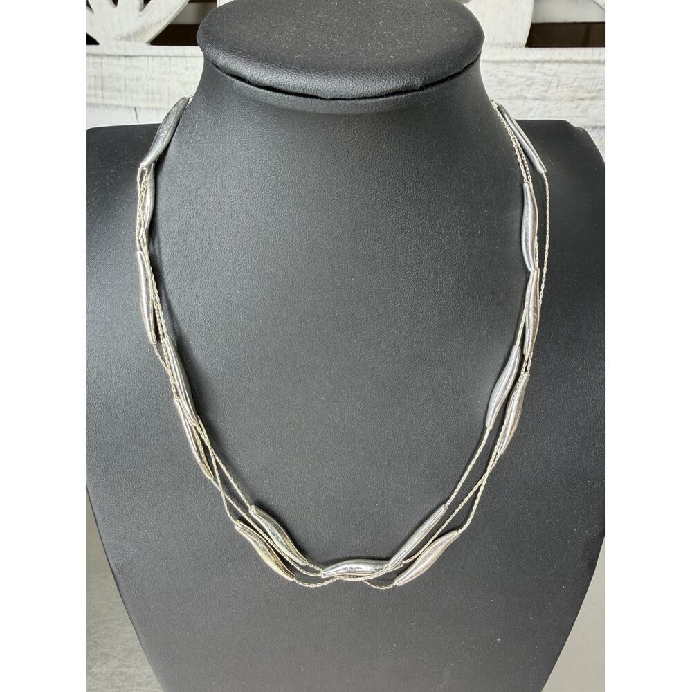 Vintage Monet Silver Tone Minimalist Necklace Triple Strand